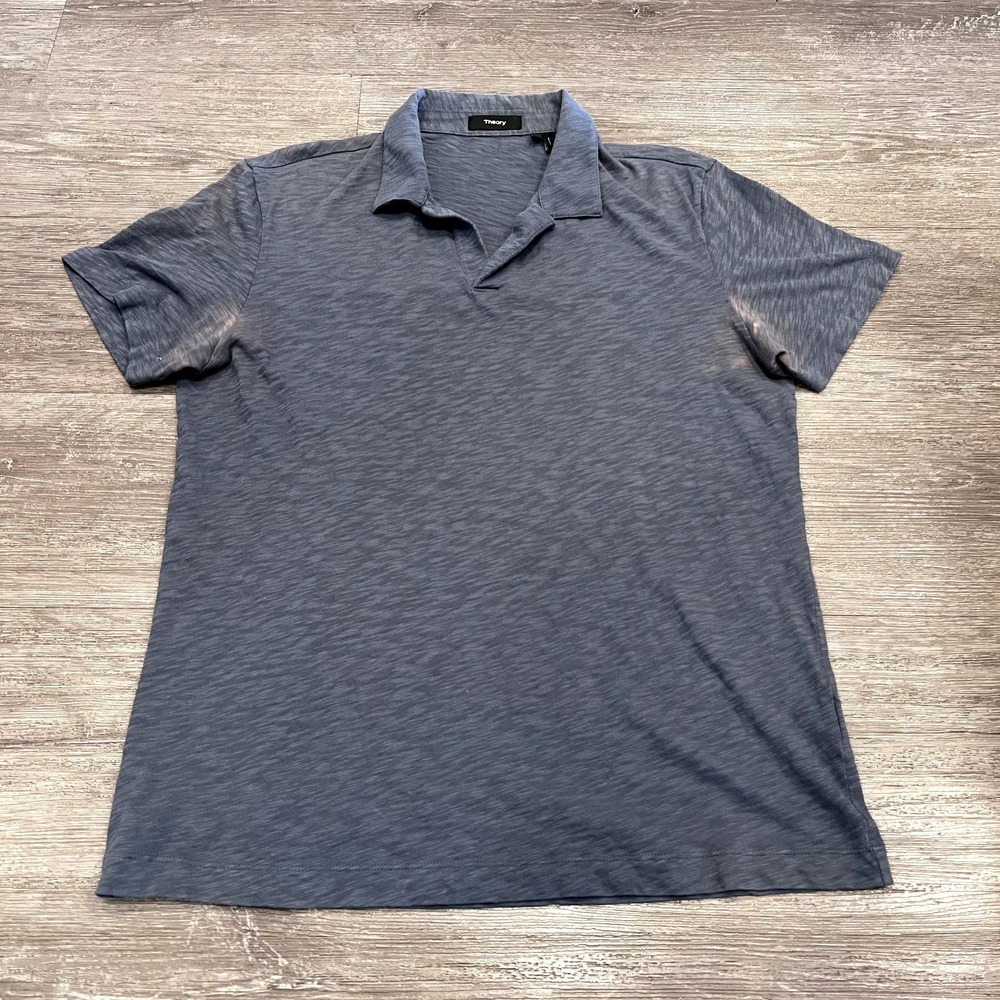 Theory Shirt Mens Medium Blue Henley Short Sleeve Basic‎ Casual Stretch
